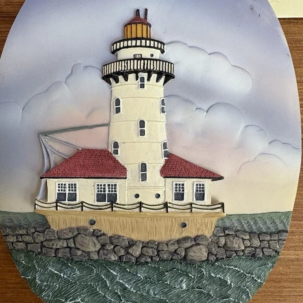 Chicago Harbor IL Lighthouse Nautical Oval Ceramic Wall Plaque 3D Painted 9x7